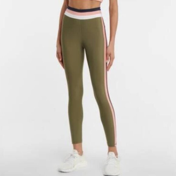 The Upside Pants - The Upside Papillon High-Rise Striped Leggings Olive Green Women's 10 EUC